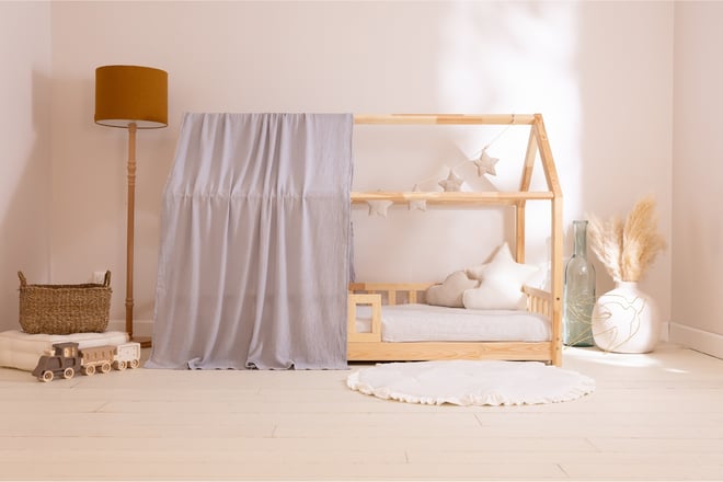 Véu de cama casinha Branco com pontos dourados - Modelo K