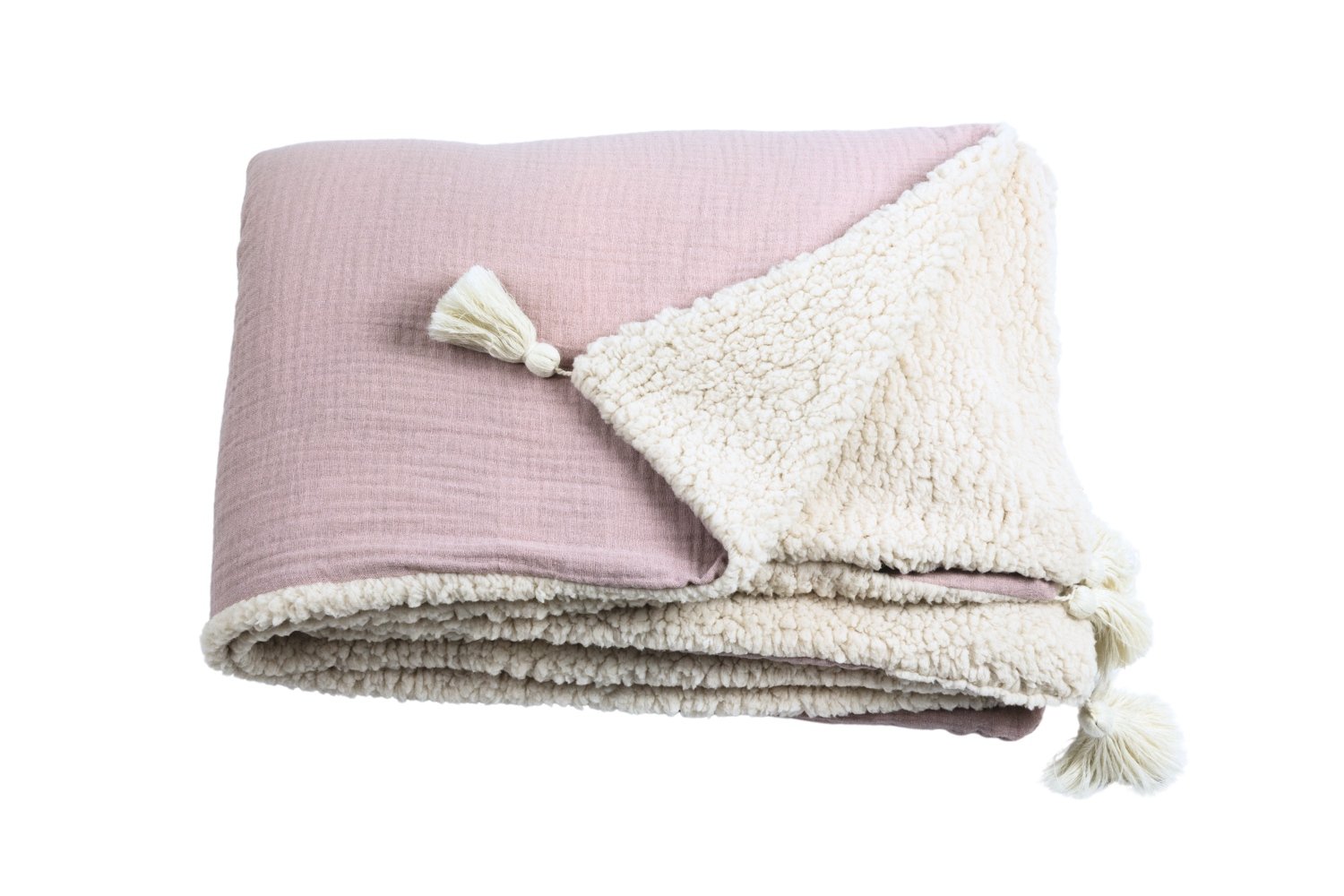 Double Sided Cotton Muslin and Boucle Blanket - Powder Pink