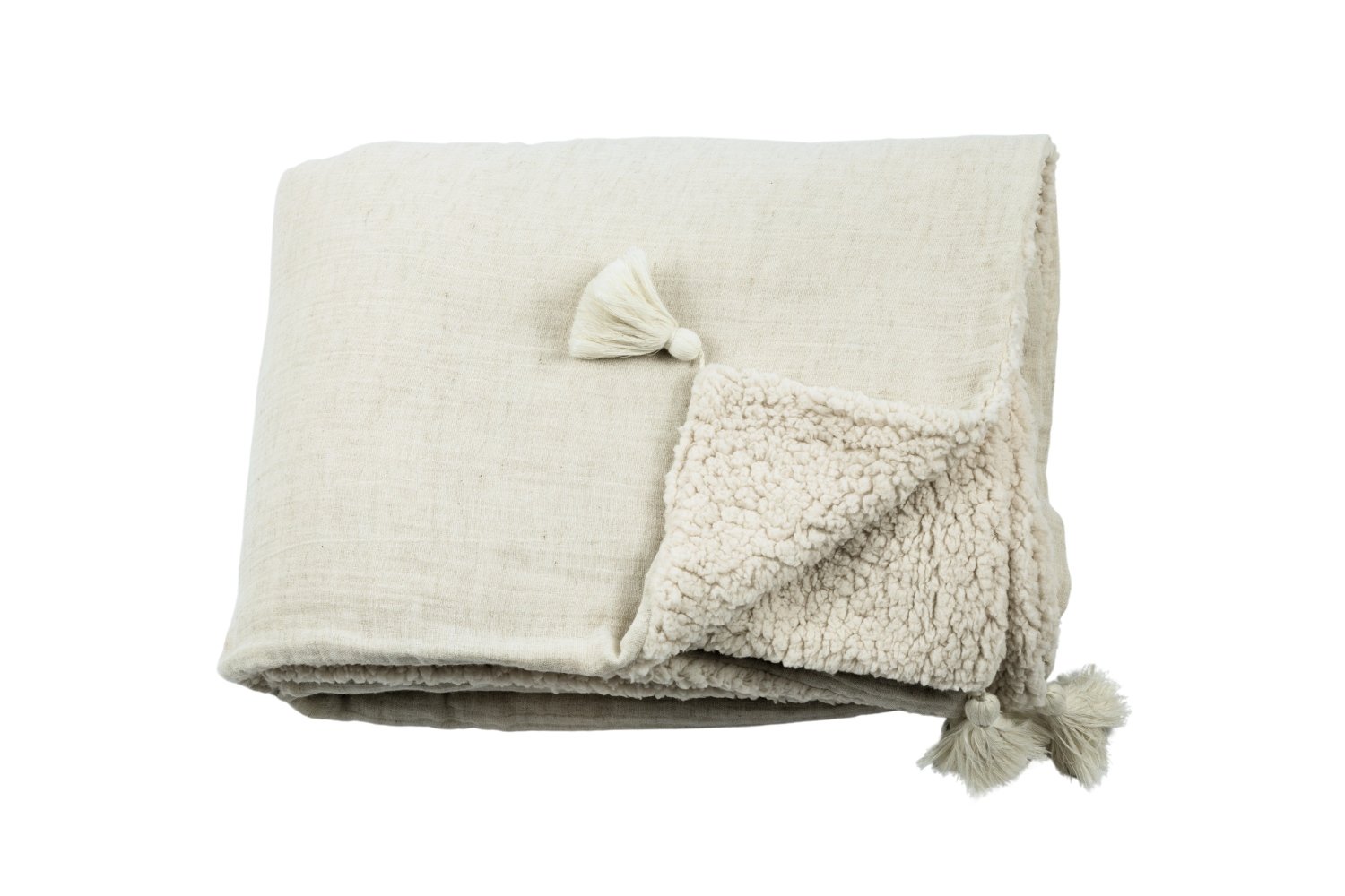 Double Sided Cotton Muslin and Boucle Blanket - Natural