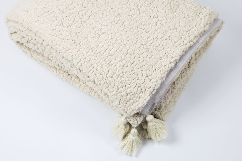 Double Sided Cotton Muslin and Boucle Blanket - Lilac