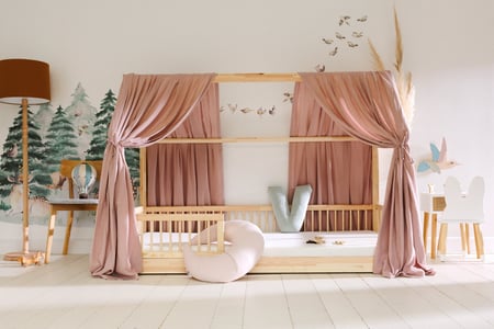 Toile de Lit Cabane Sepia Rosé à Pois Dorés - Modèle K Double