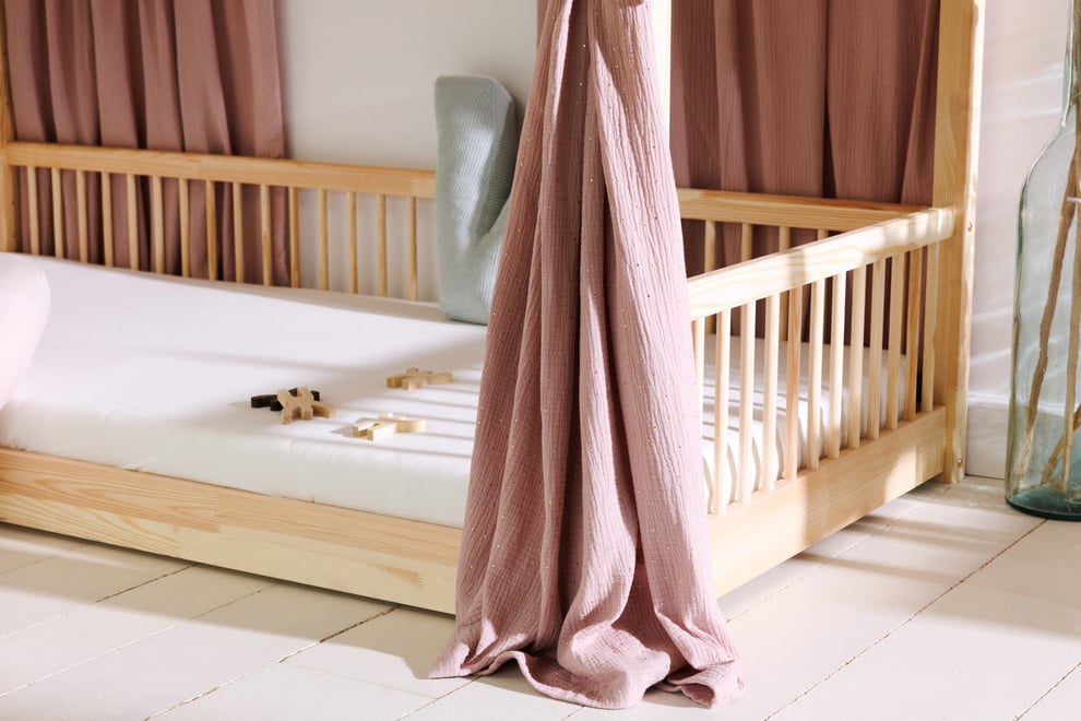 Toile de Lit Cabane Sepia Rosé à Pois Dorés - Modèle K Double