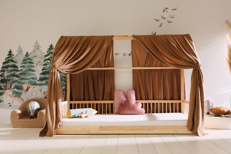 Véu de cama casinha Camel com pontos dourados - Modelo K