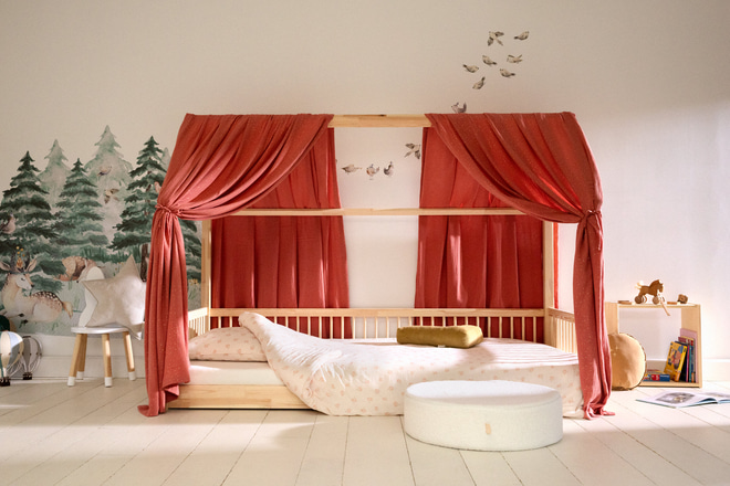 Toile de Lit Cabane Corail à Pois Dorés - Modèle L Double