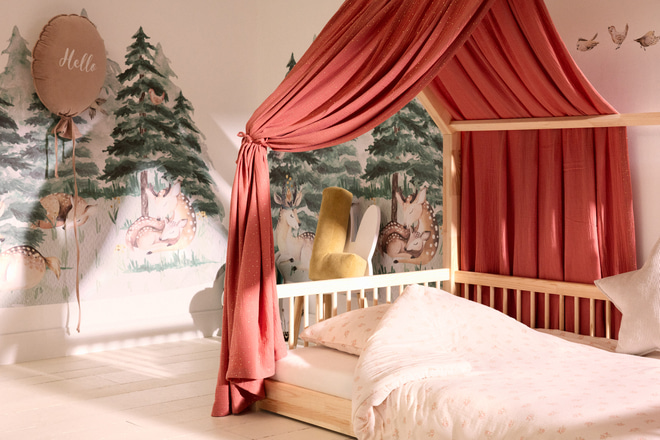 Toile de Lit Cabane Corail à Pois Dorés - Modèle L Double