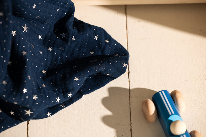 Hausbett-Himmel Marinenblau Silbersterne - Modell L Doppelt