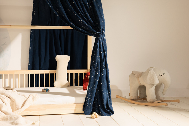 Hausbett-Himmel Marinenblau Silbersterne - Modell L Doppelt