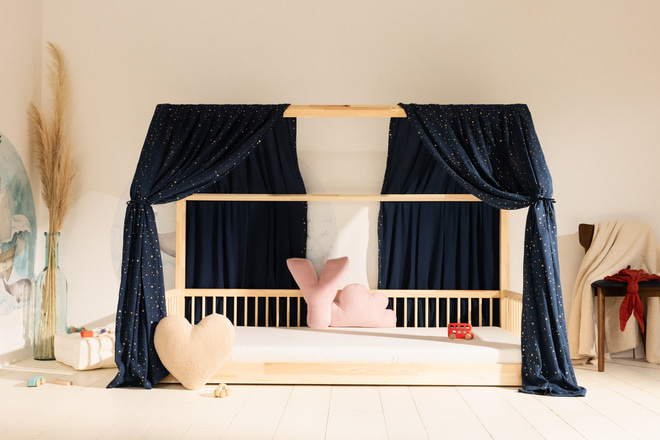 Hausbett-Himmel - Marineblau & Goldsterne - Modell L Doppelt