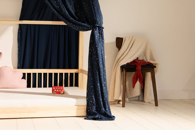Telo per Letto a Capanna Blu Marino con Stelle Dorate - Modello K