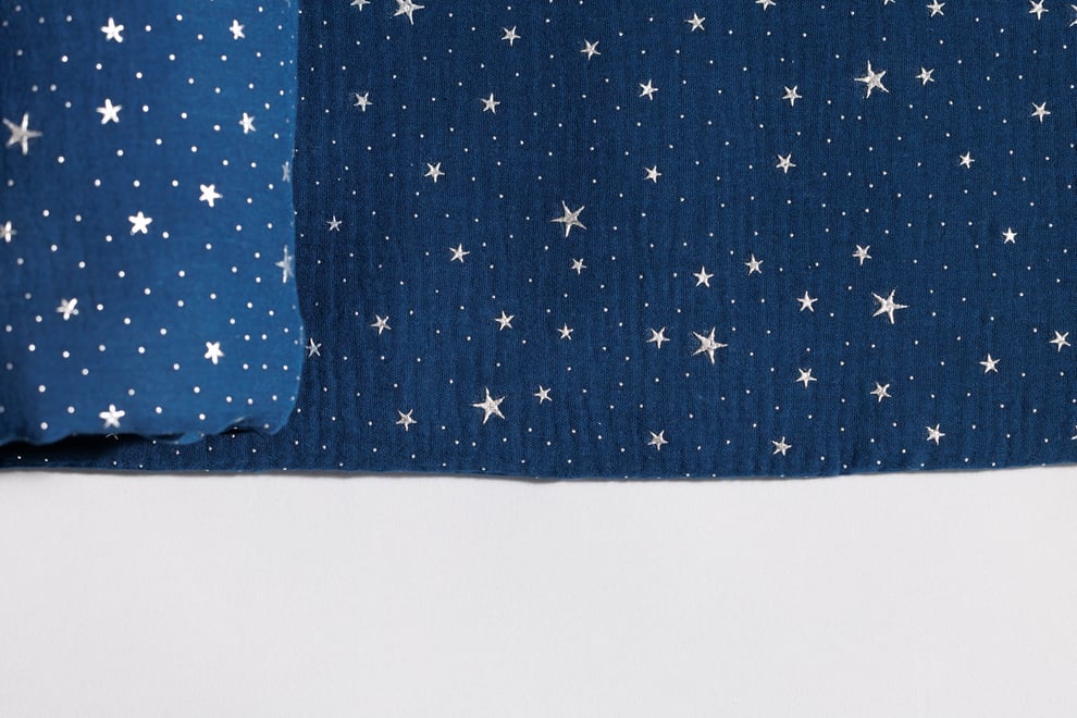 Toile de Lit Cabane Bleu Marine à Étoiles Argentées - Modèle K Double