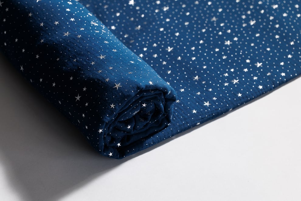 Toile de Lit Cabane Bleu Marine à Étoiles Argentées - Modèle K Double