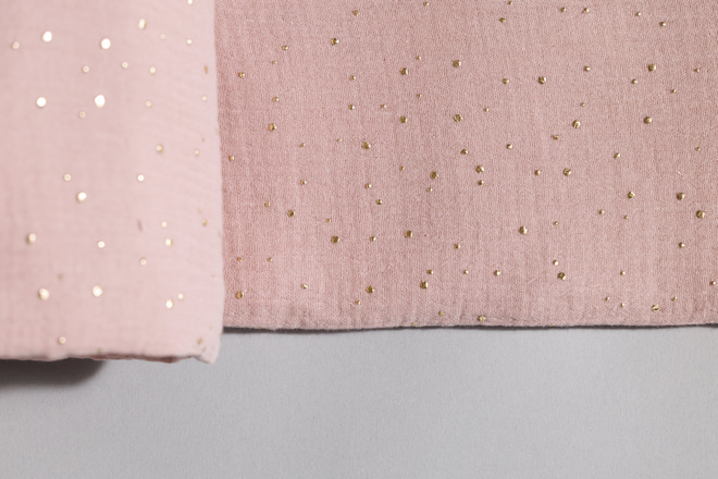 Véu de cama casinha Sépia Rosa com pontos dourados - Modelo L Duplo