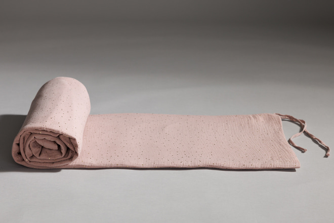 Véu de cama casinha Sépia Rosa com pontos dourados - Modelo L Duplo