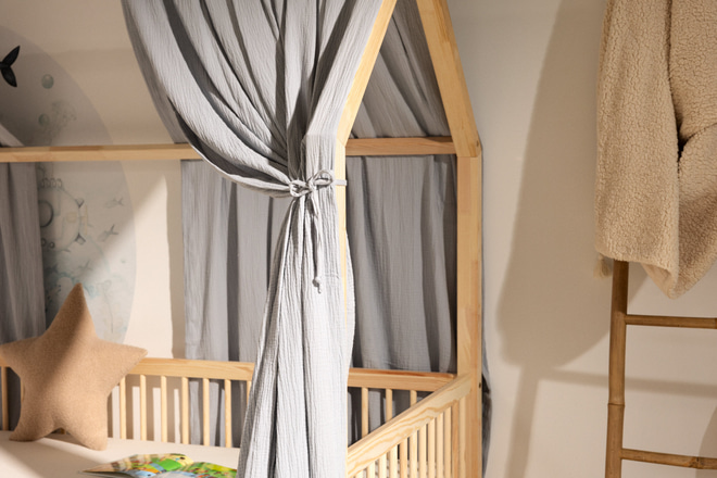 Plachta pro domečkovou postel šedá – model L Double