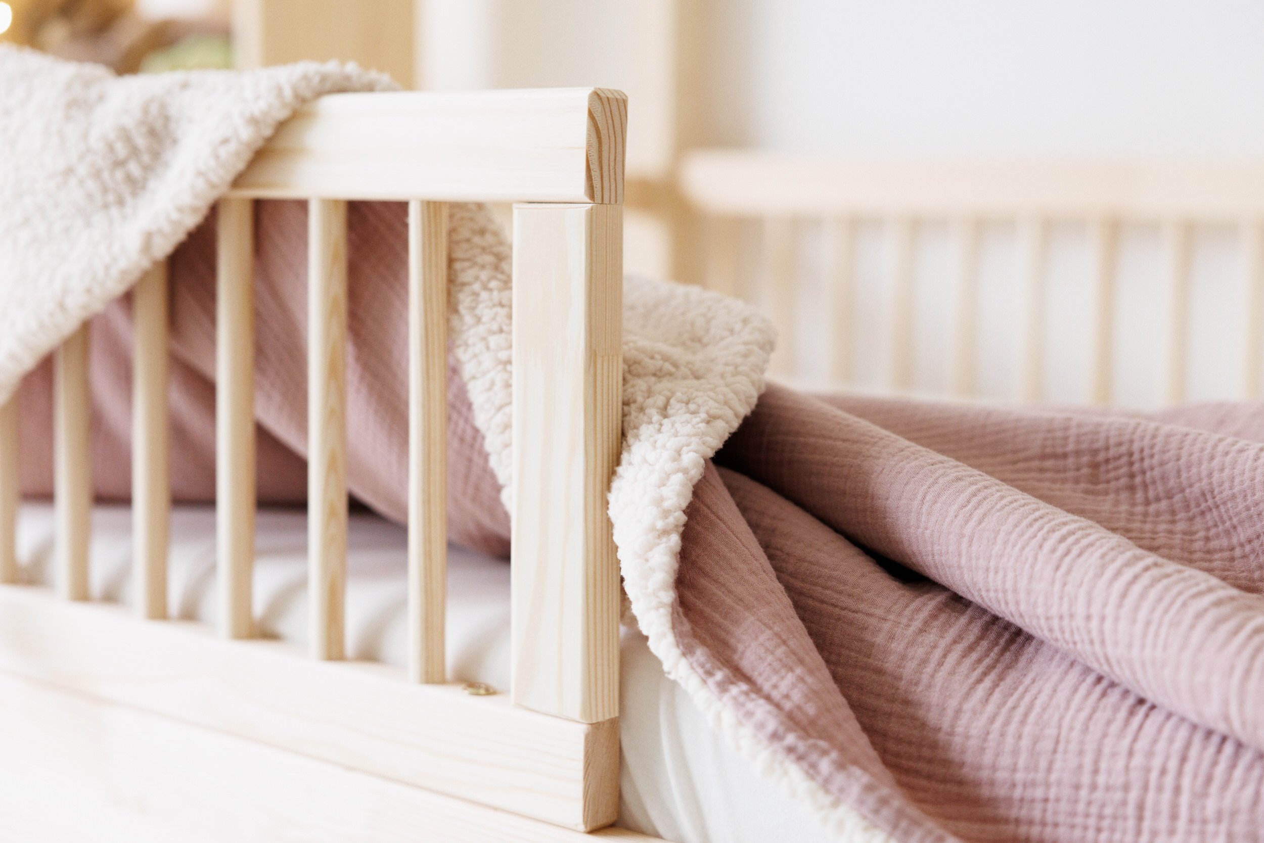 Double Sided Cotton Muslin and Boucle Blanket - Powder Pink