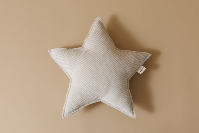Coussin Étoile en Velours Côtelé Écru