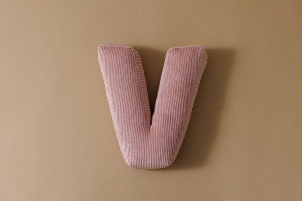 Buchstaben-Kissen V - Rosa Kord