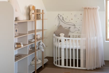 Beige Tüll-Betthimmel für Babybett mit Rahmen