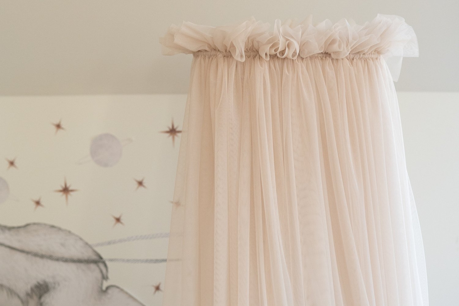 Beige Tulle Baby Bed Canopy with Frame