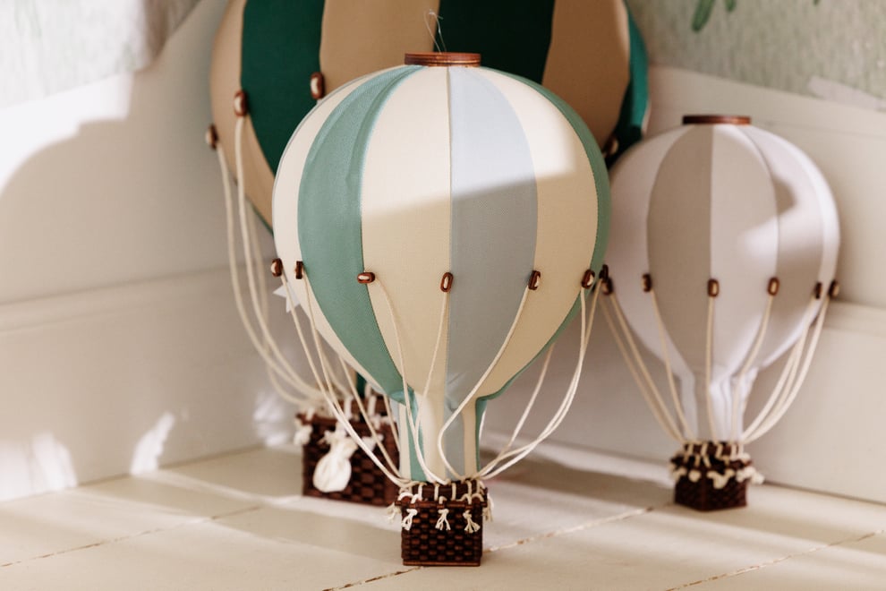 Green, Blue & Ecru Hot Air Balloon