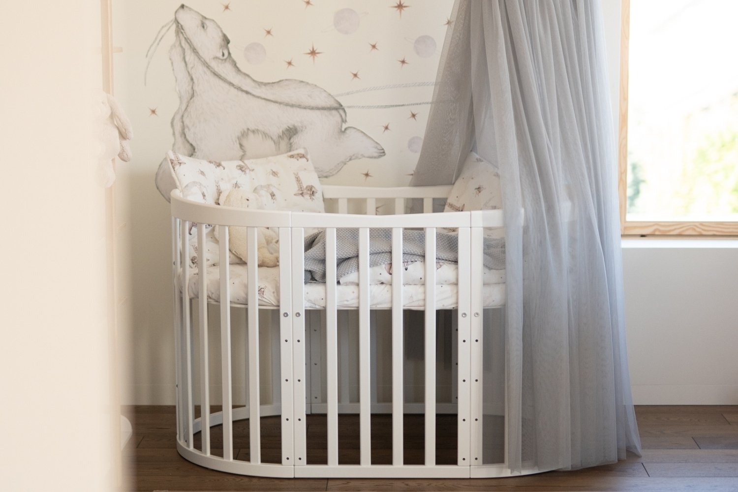 Grey Tulle Baby Bed Canopy with Frame