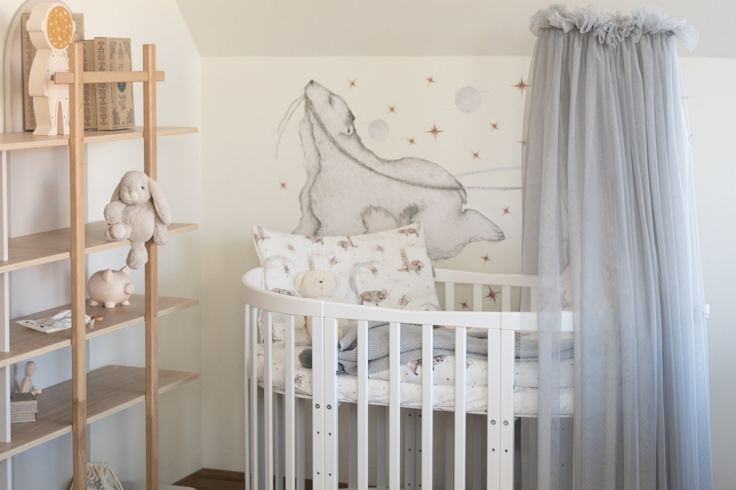 Grey Tulle Baby Bed Canopy with Frame