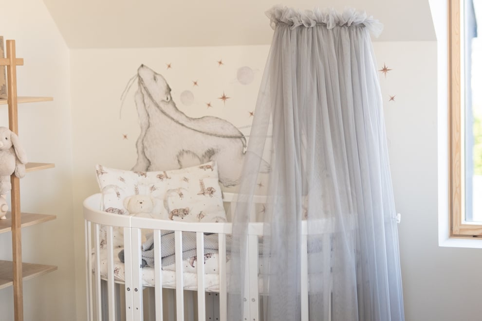 Grey Tulle Baby Bed Canopy with Frame