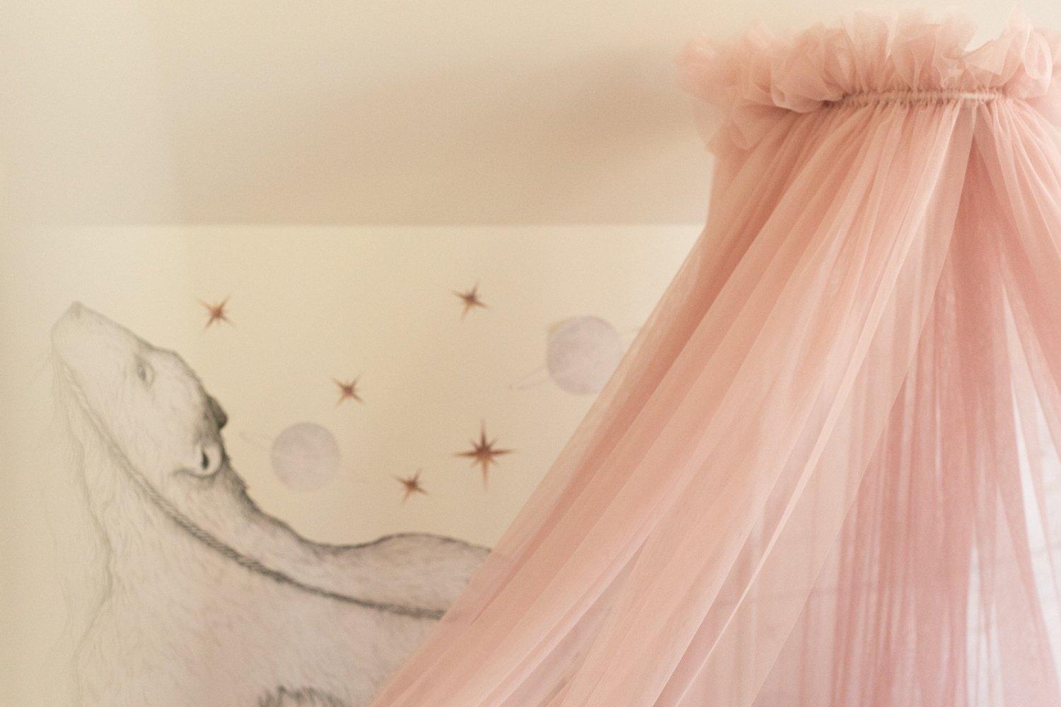 Ciel de Lit en Tulle Rose - avec Flèche de Lit