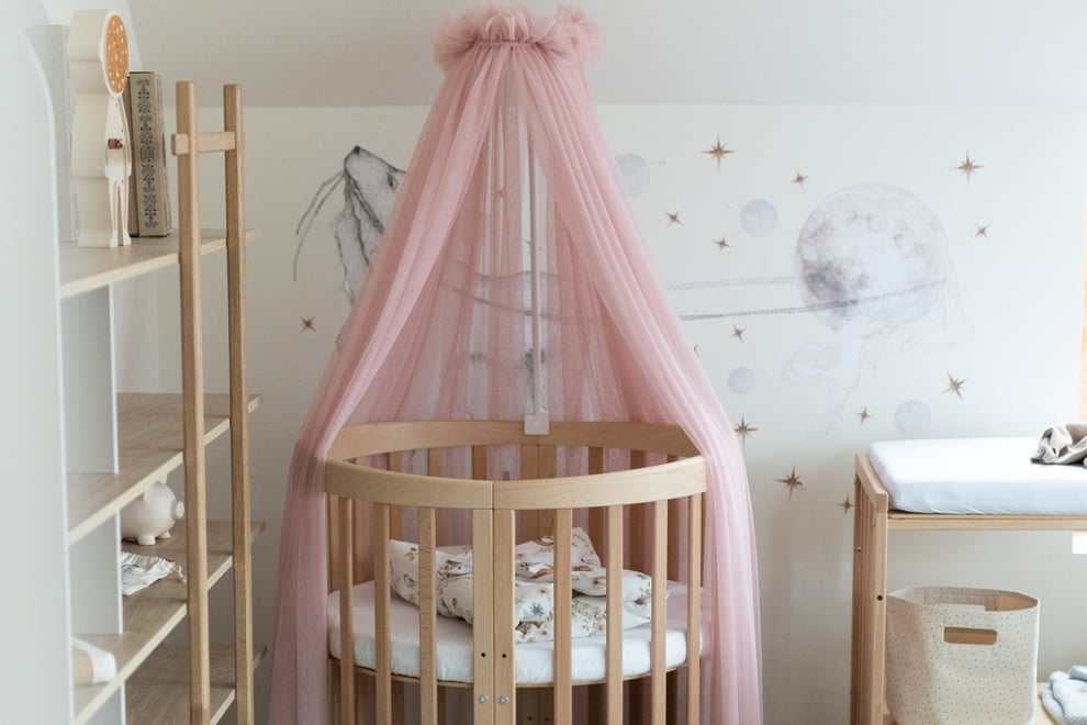 Baldacchino per Lettino Bebè in Tulle Rosa con Struttura