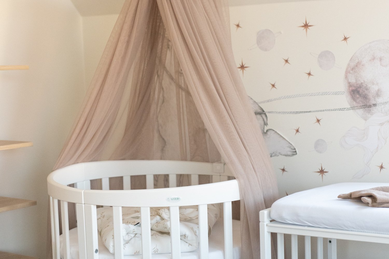 Taupe Tulle Baby Bed Canopy with Frame