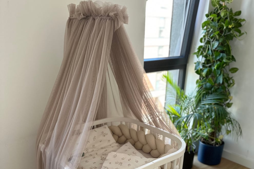 Taupe Tulle Baby Bed Canopy with Frame