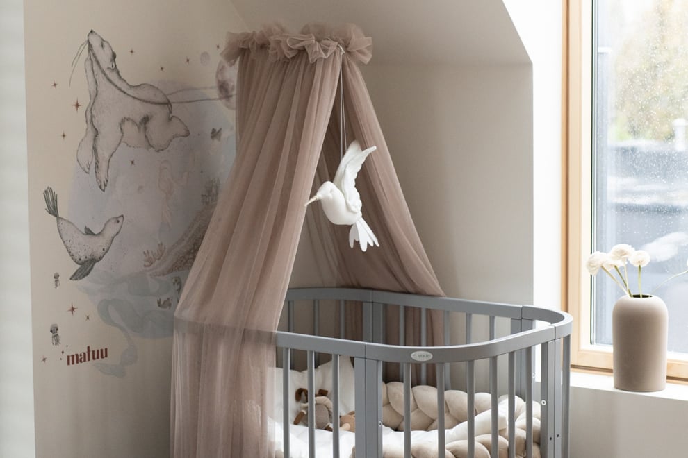 Taupe Tulle Baby Bed Canopy with Frame