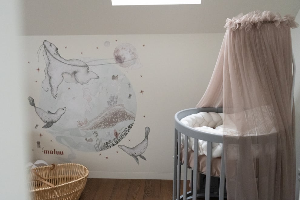 Taupe Tulle Baby Bed Canopy with Frame