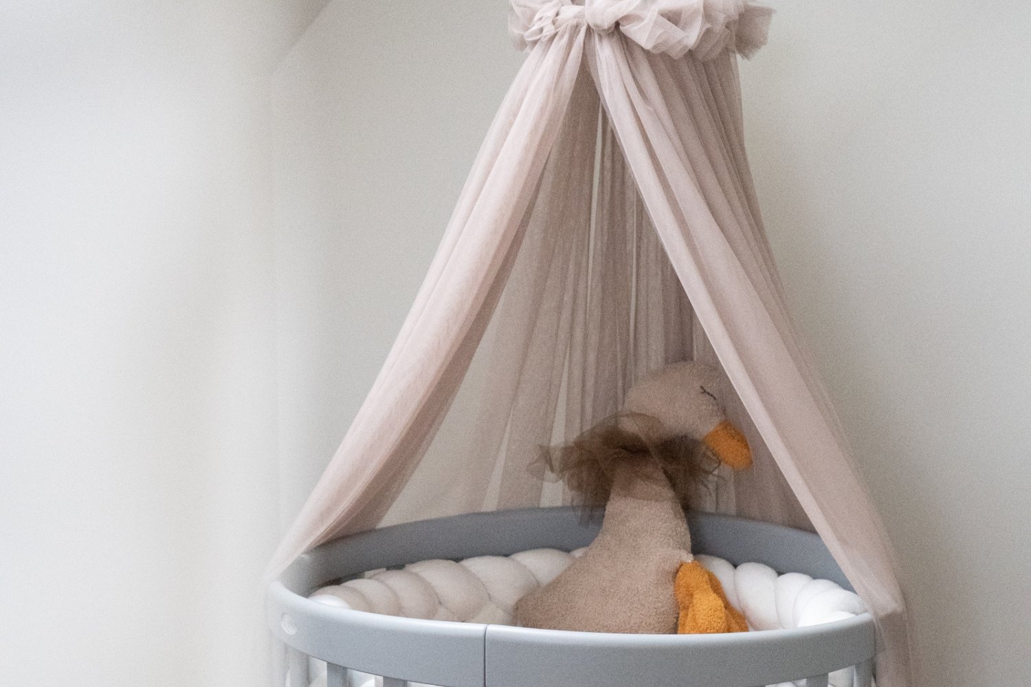 Taupe Tulle Baby Bed Canopy with Frame