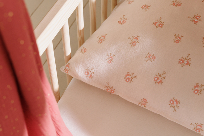 Ensemble Couette et Oreiller 120x170 Mousseline de Coton Avec Garnissage - Fleurs Vintage