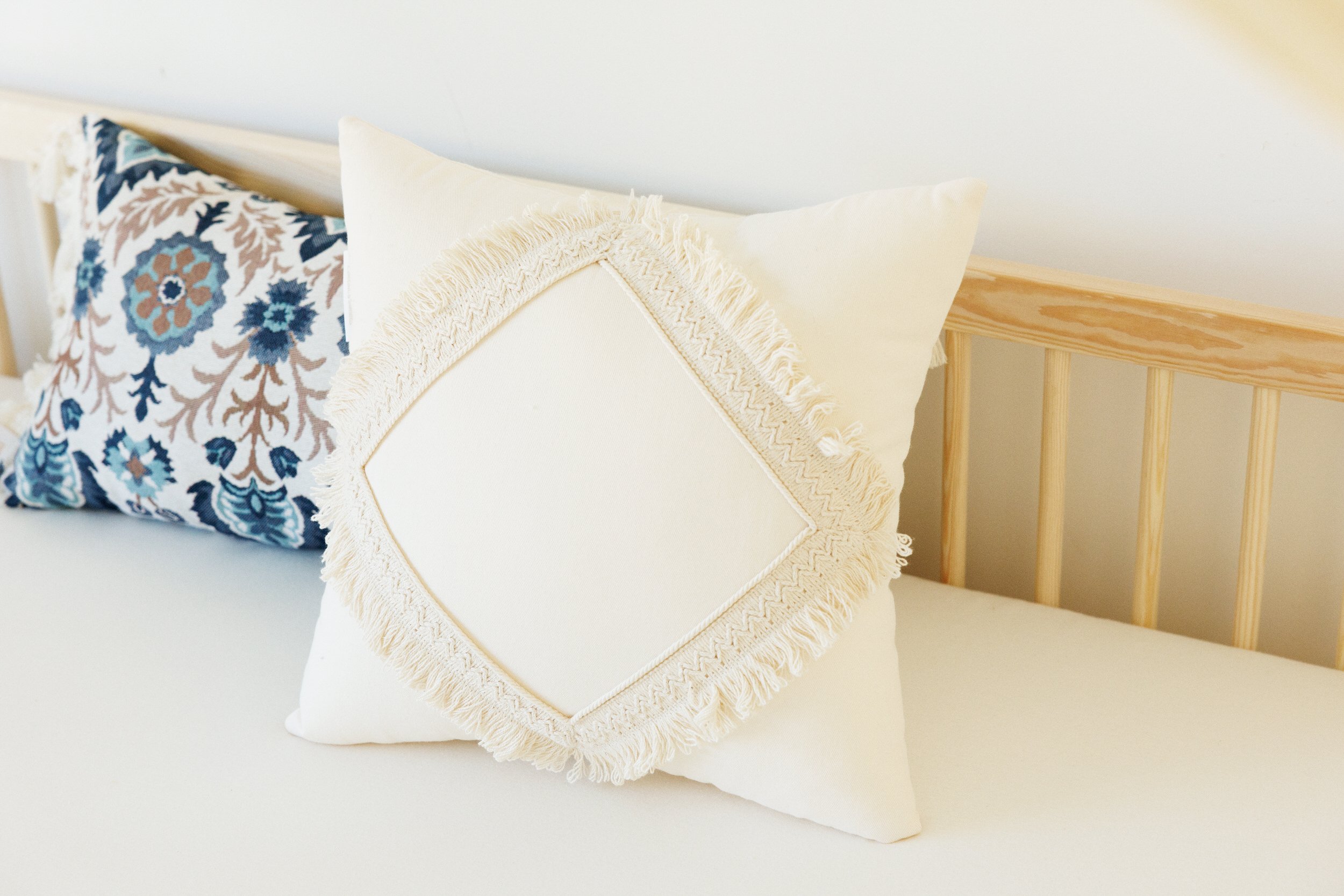 Boho Vanillla Cushion with Lace