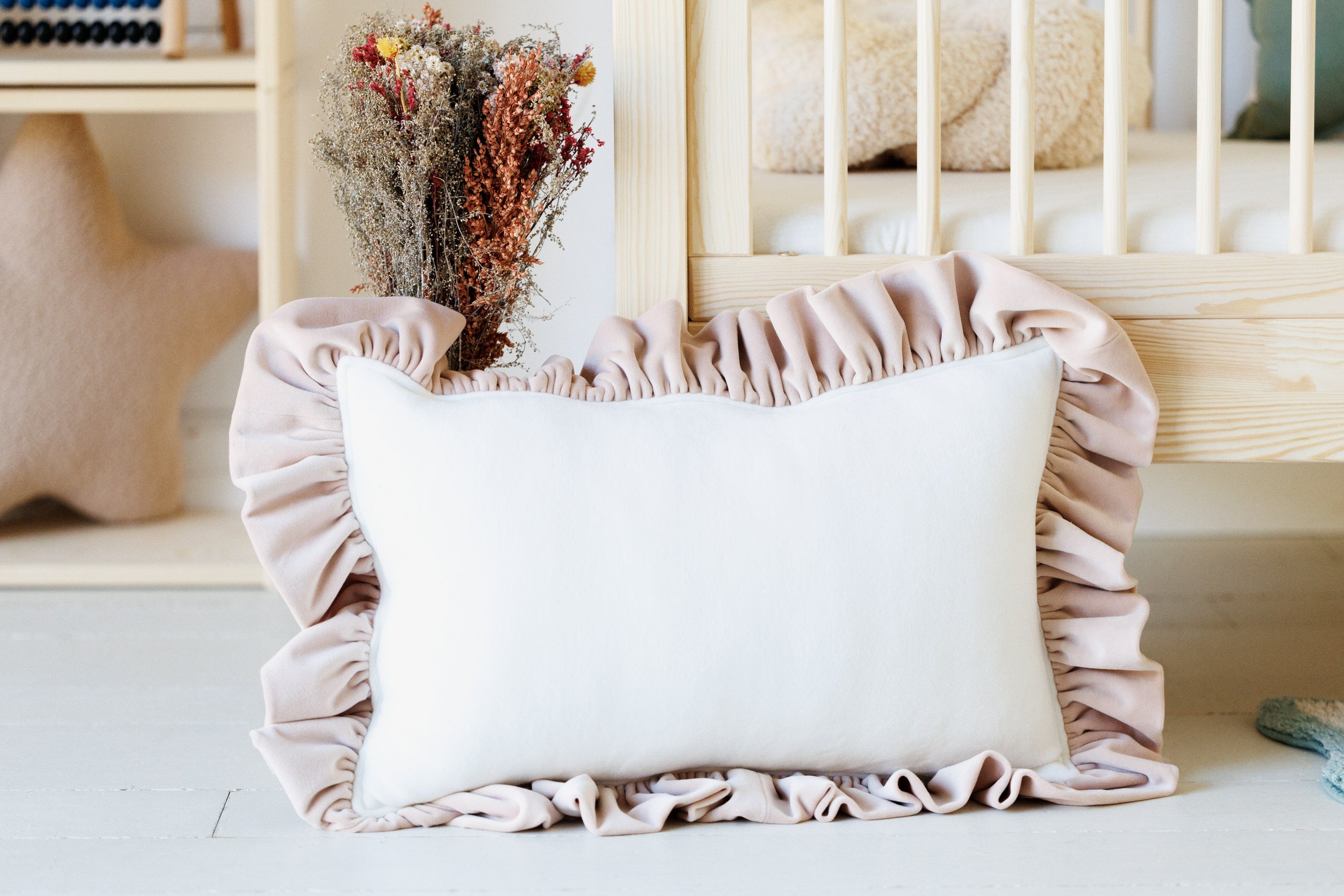 Milk Chocolate Velour Cushion with Ruffles