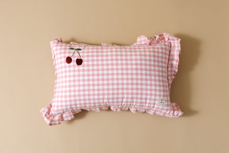 Checkered Cherry Cushion - Pink