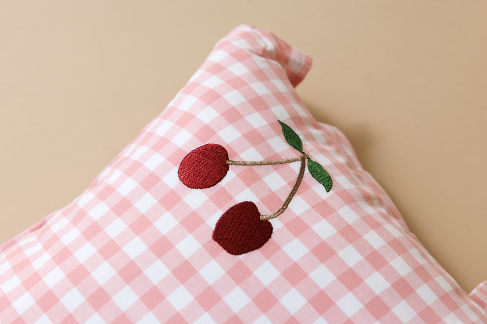 Checkered Cherry Cushion - Pink