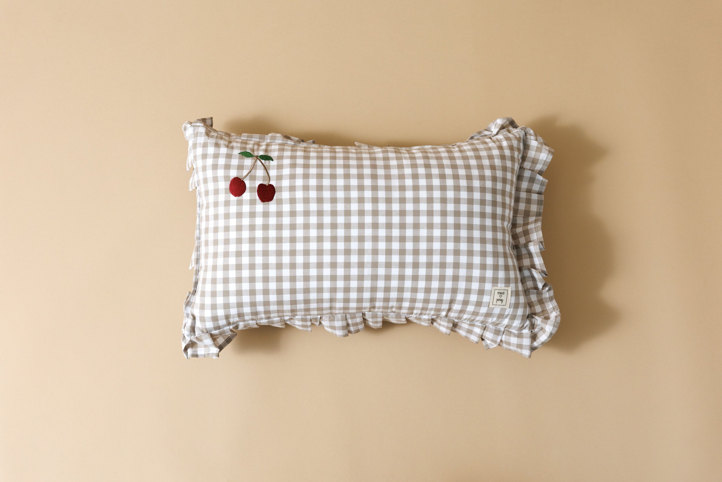 Checkered Cherry Cushion - Gray