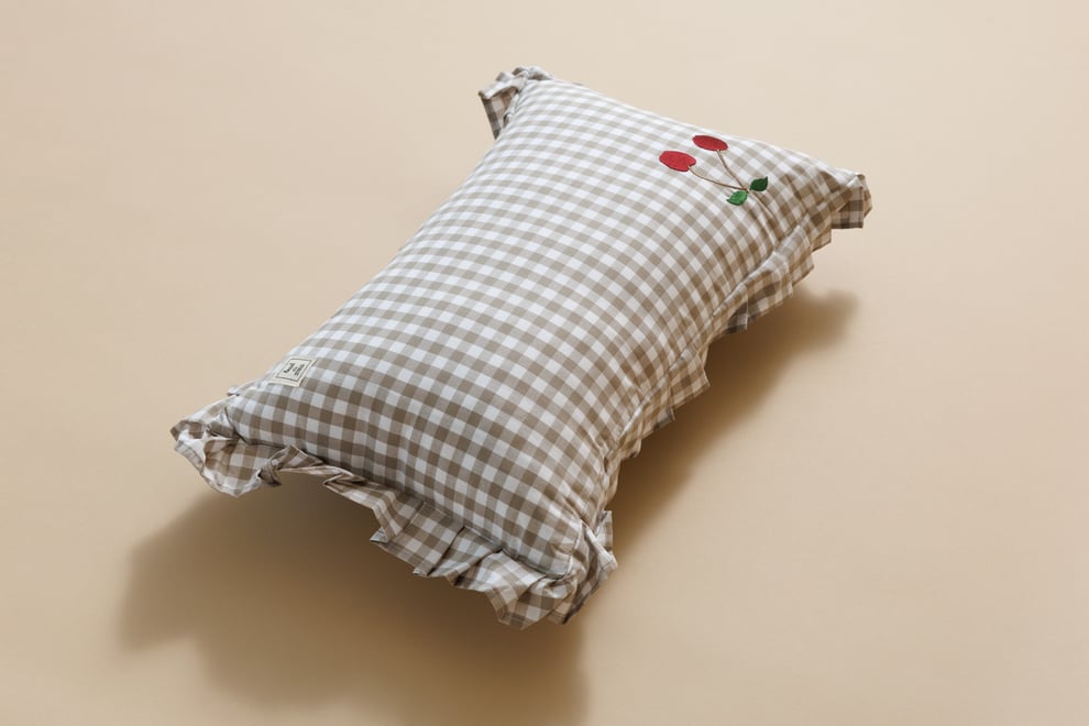 Checkered Cherry Cushion - Gray