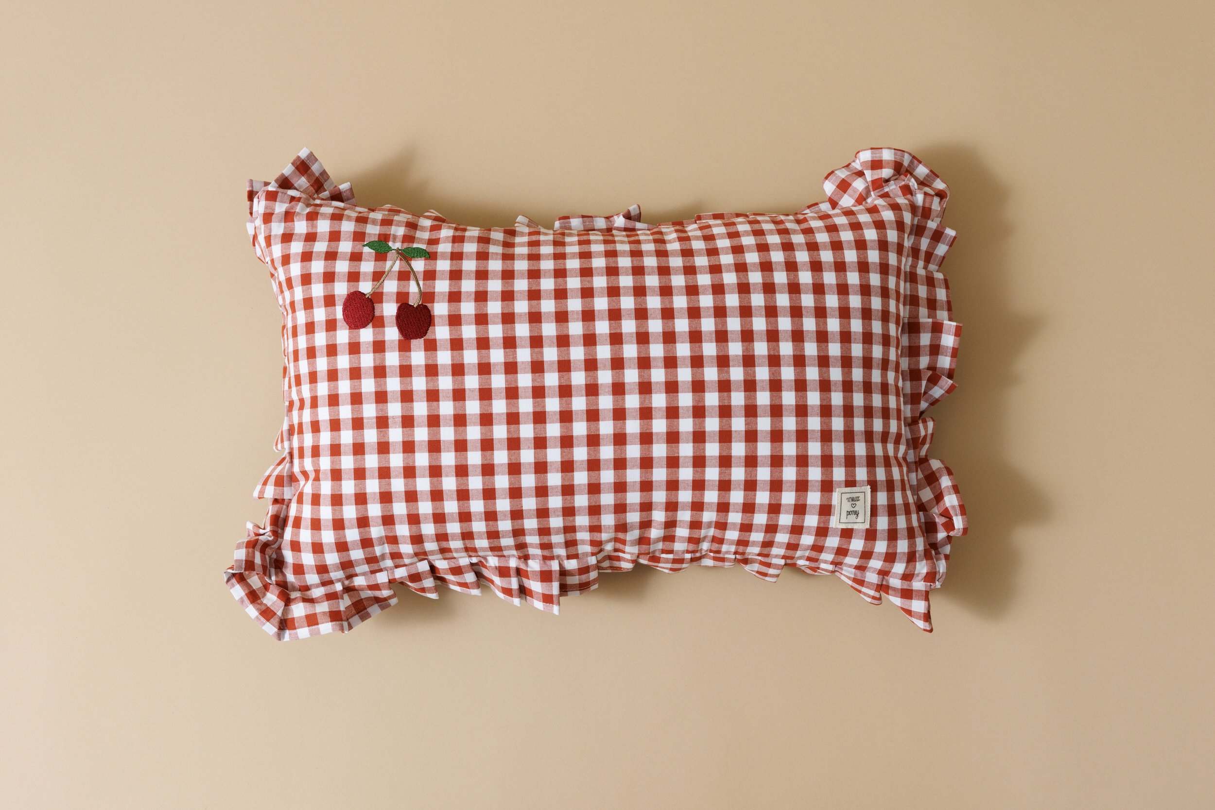 Checkered Cherry Cushion - Red