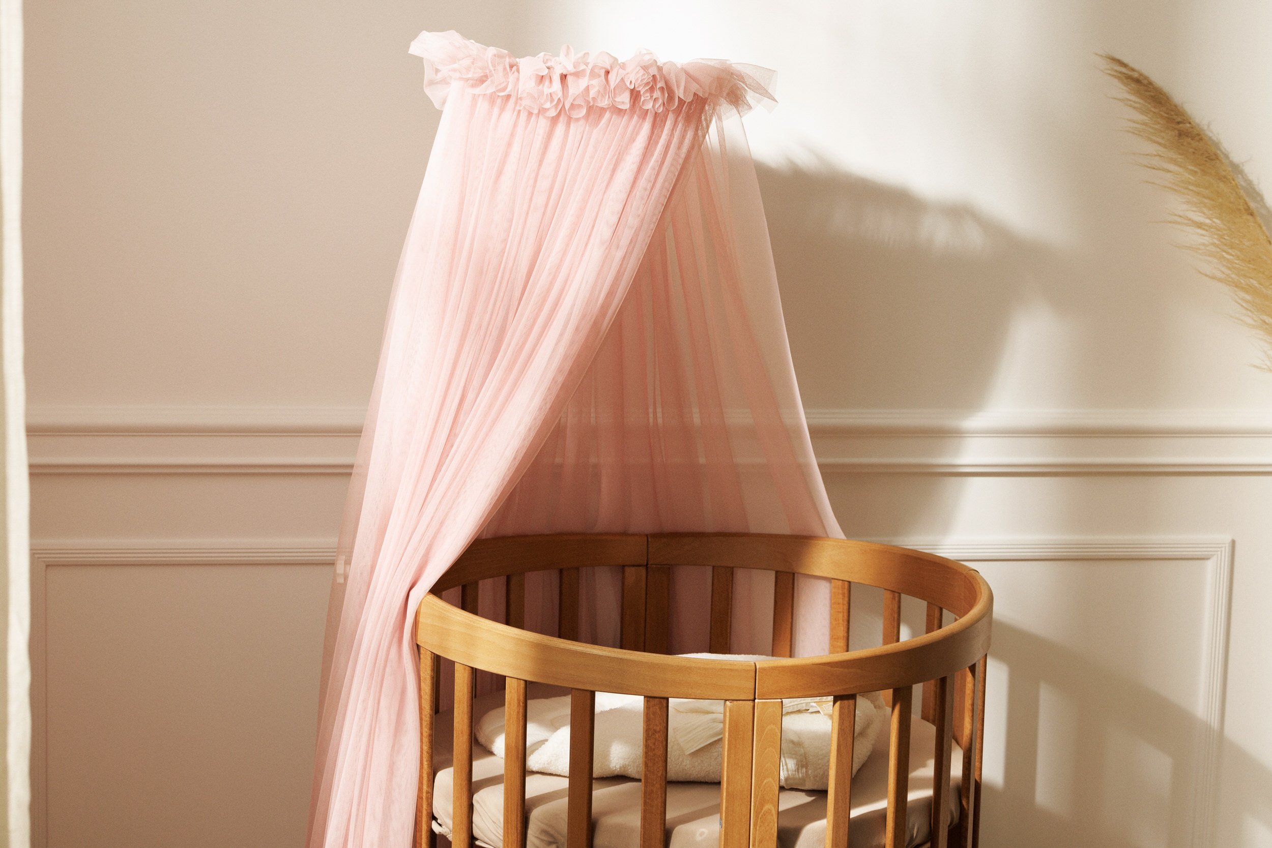 Baldacchino per Lettino Bebè in Tulle Rosa con Struttura