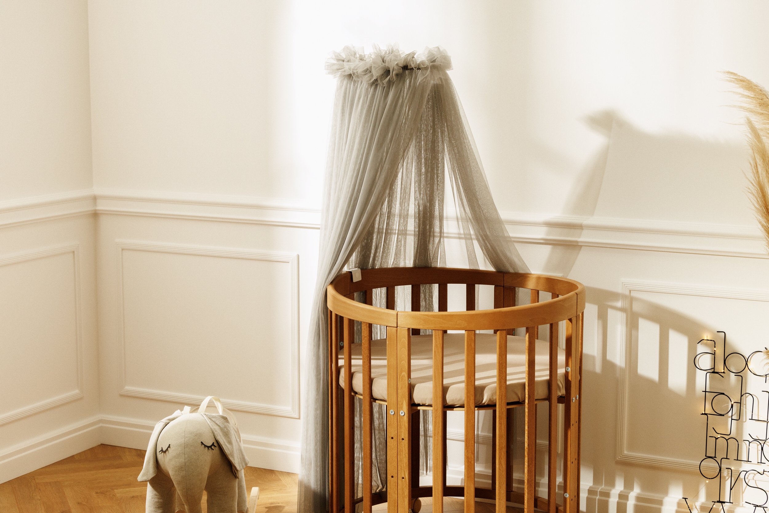 Grey Tulle Baby Bed Canopy with Frame