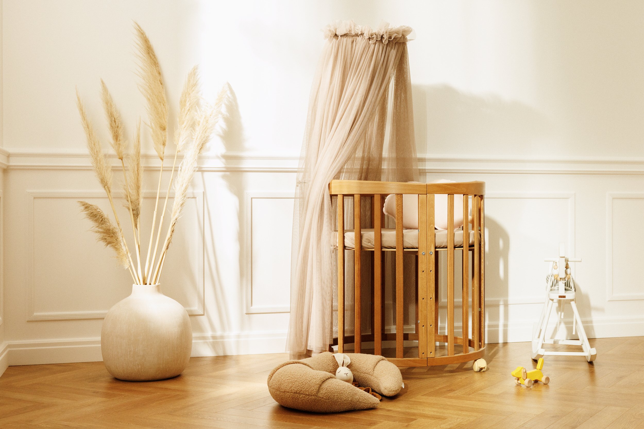 Taupe Tulle Baby Bed Canopy with Frame