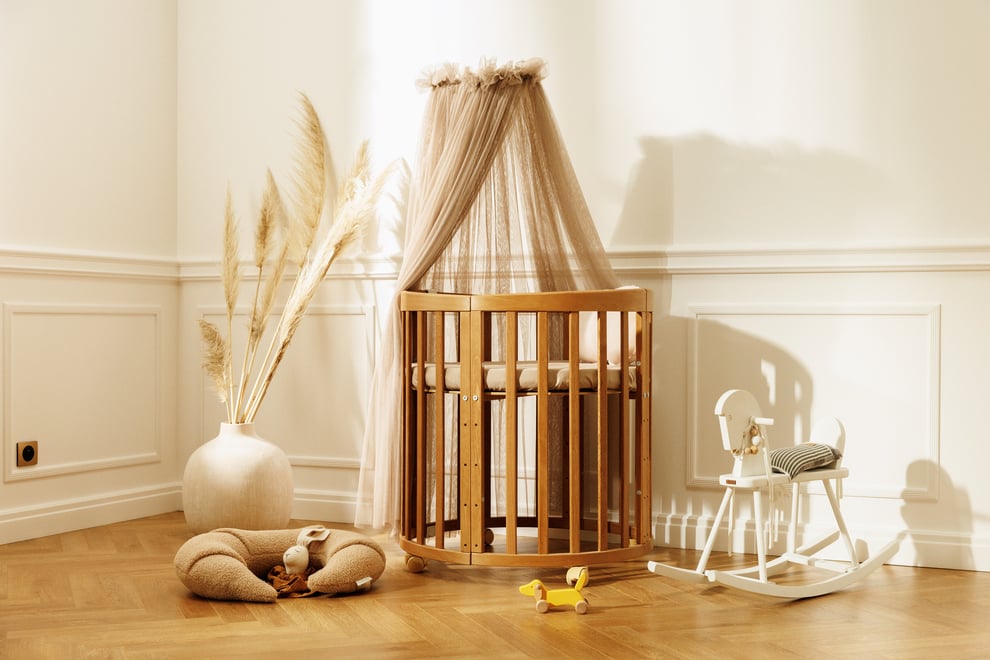 Taupe Tulle Baby Bed Canopy with Frame