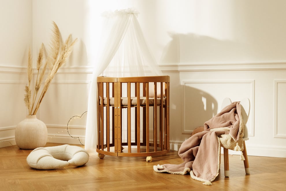 Ecru Tulle Baby Bed Canopy with Frame