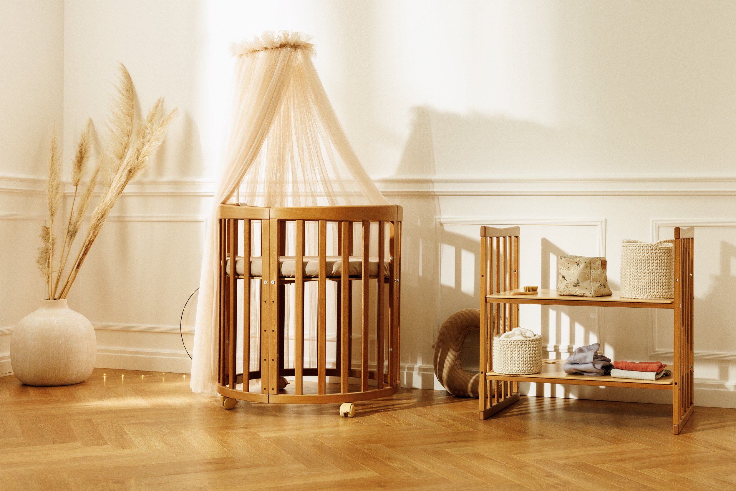 Beige Tulle Baby Bed Canopy with Frame