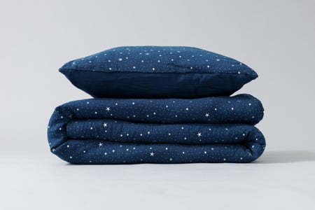 Set piumone e cuscino in mussola di cotone 120x170 - Blu Marino con Stelle Argentate