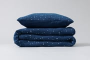 Cotton Muslin 120x170 Duvet & Pillow Set - Marine Blue & Silver Stars